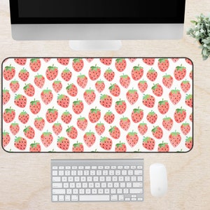 Strawberry Desk Mat | Computer Desk Mat | Cute Desk Mat | Desk Mat Aesthetic | Desk Mat Cute | Cute Desk Pad