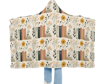 Manta con capucha de flores y libros / Manta de lectura / Manta para vestir / Manta con capucha / Manta para acurrucarse / Manta Sherpa / Artículos de lectura