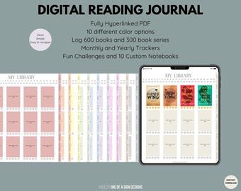 Digital Reading Planner | Goodnotes Digital Book Tracker | iPad & Android Digital Reading Log |  Digital Bookshelf |  Goodnotes Journal