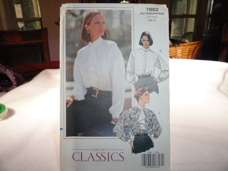 Vogue Classics Pattern 7862 Misses Blouses Sizes 6-10 includes free gift