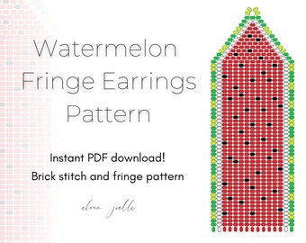 Watermelon Earrings Pattern  •  Brick Stitch Earrings Pattern  •  Beaded Fringe Earrings Pattern  •  Beaded Watermelon Earrings Pattern