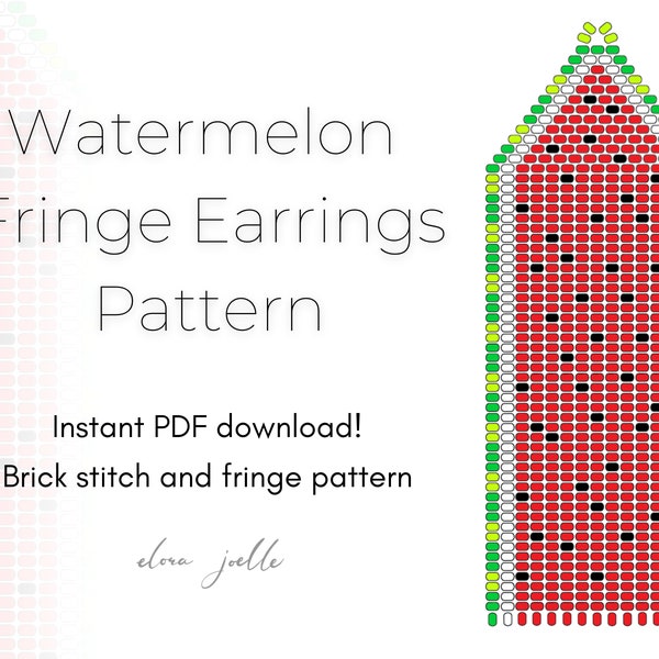 Watermelon Earrings Pattern  •  Brick Stitch Earrings Pattern  •  Beaded Fringe Earrings Pattern  •  Beaded Watermelon Earrings Pattern