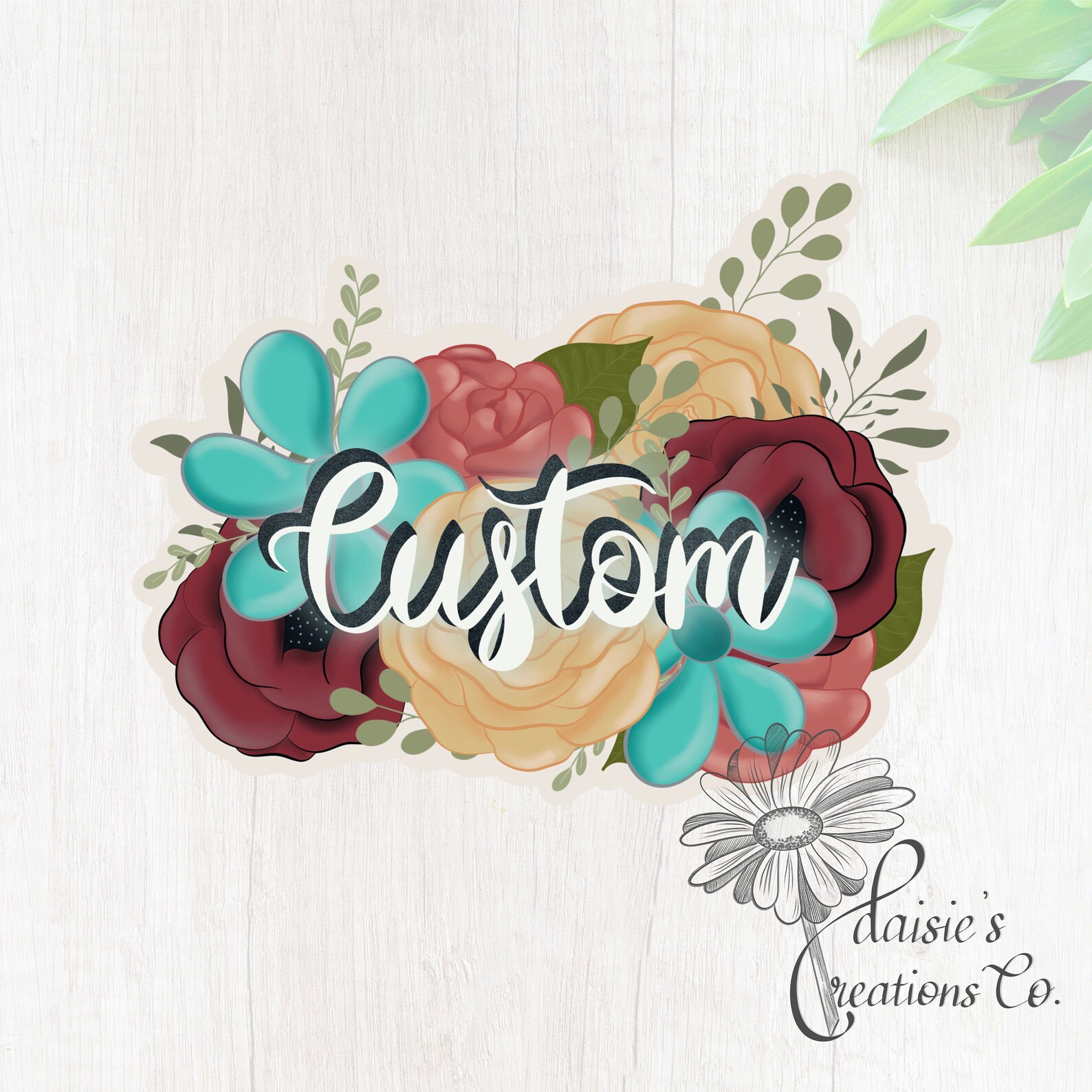 Custom floral Name Sticker Decal Laptop Sticker Vinyl Etsy