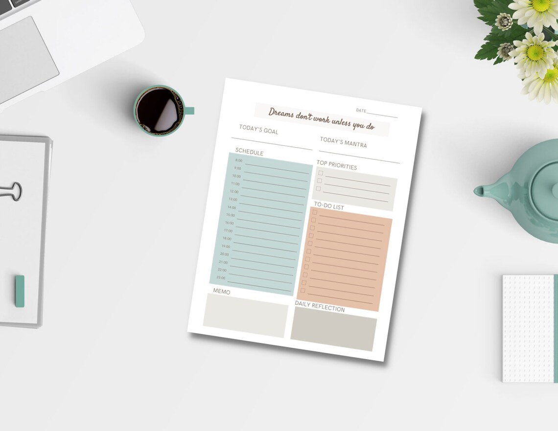 Daily Planner Notepad Stationary Day Planner Goals Etsy