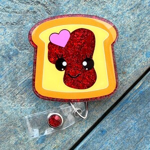 PB&J Badge Reel, Cute Retractable Nurse Key Holder, Retractable Badge Reel, Glitter Retractable Badge Reel, Food Badge Reel,