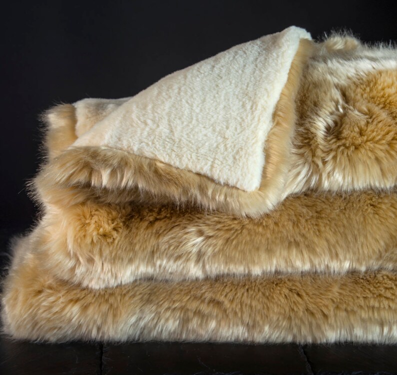 Luxury Golden Faux Fur Reversible Blanket/Throw Etsy