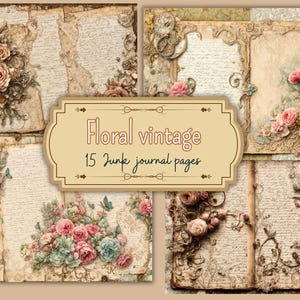 Floral Vintage Junk Journal Page Set - Scrapbook Ephemera for Journaling
