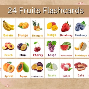 Fruits (real pictures) 24  Montessori Cards • Flash Cards Nomenclature FlashCards Pdf Printable Cards preschool Toys