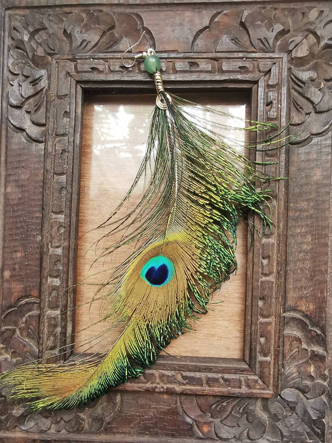 100 Cruelty Free Peacock Sword and Eye Feather Single Earring. on 925 Silver Hooks With Plastic
