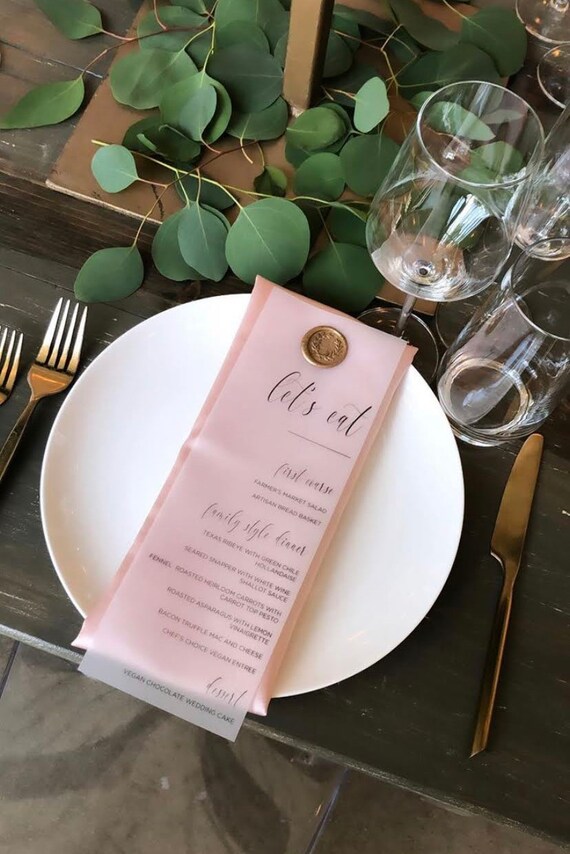 Modern Wedding Menu On Vellum With Wax Seal Reception Menu Etsy