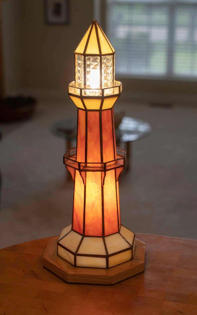Lighthouse Lamp OrangeYellow Stained Glass mNwvny0O8