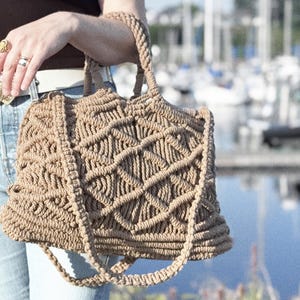 Boho Macrame Tote Bag – Handmade Boho Cotton Tote, Medium Crossbody or Shoulder Strap, 11 Colors, Beach & Market Bag with Zipper Pocket