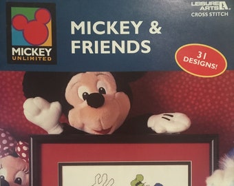 Mickey & Friends - 31 Cross Stitch Designs by Leisure Arts - Brand New Vintage - RARE find Collectible Item - DISNEY