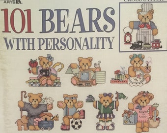 101 Bears With Personality - by Lynn Busa - Leisure Arts - Brand New Vintage Cross Stitch Pattern book - RARE Find! Bears for All Occasions
