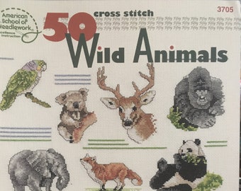 50 Wild Animals - Brand New - Very RARE - Vintage Cross Stitch Pattern book by Mike Vickery - American School of Needlework # 3705 - 1998