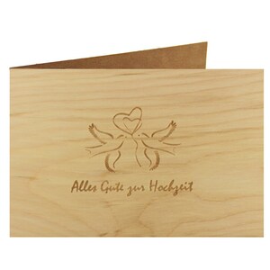 Holzgrußkarte - Hochzeitskarte - 100% handmade in Österreich - Postkarte Glückwunschkarte Geschenkkarte Grußkarte Klappkarte Karte Einladung (Motiv: ALLES GUTE ZUR HOCHZEIT - Tauben)