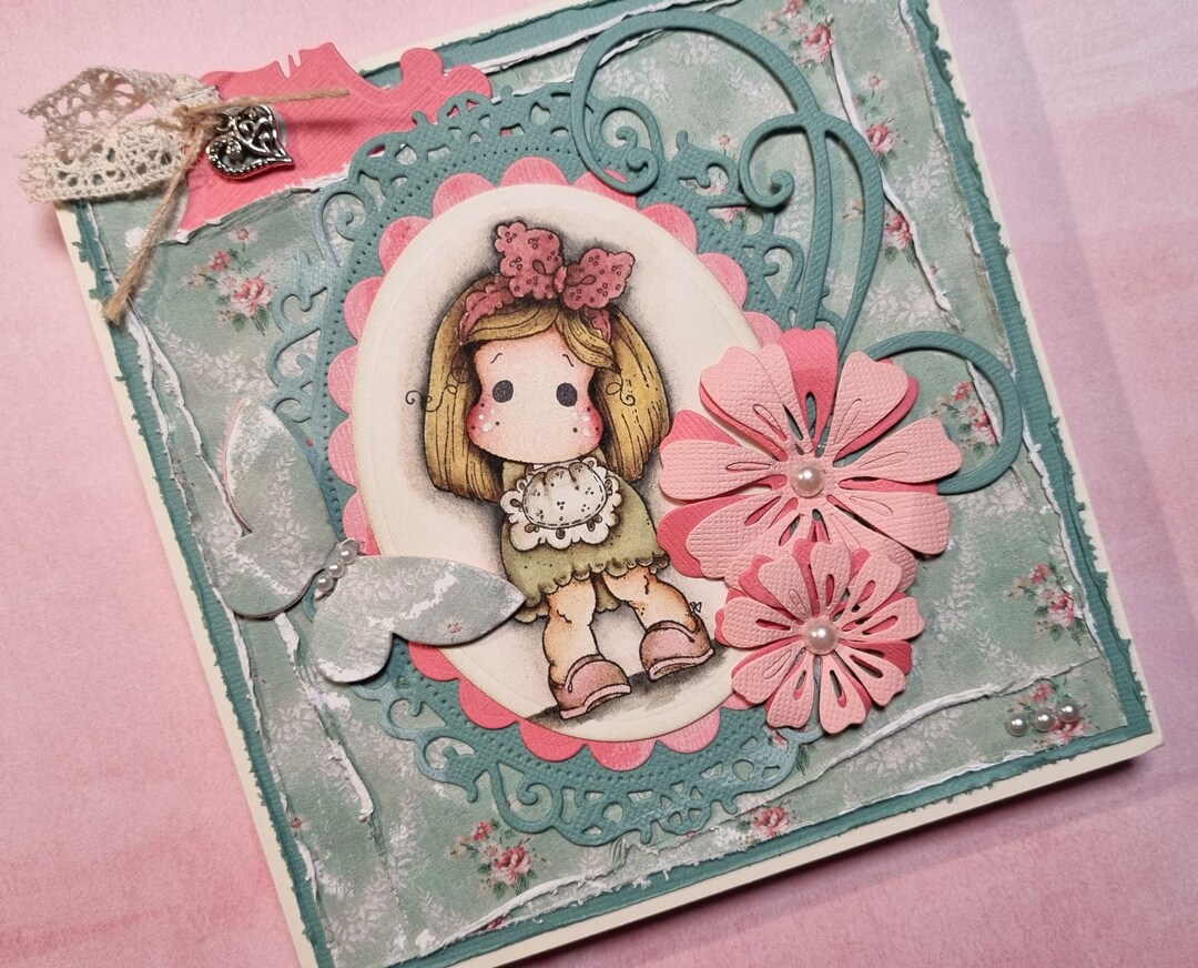 Magnolia Tilda Birthday Card, Blank Greeting Card, Handmade Card cute ...