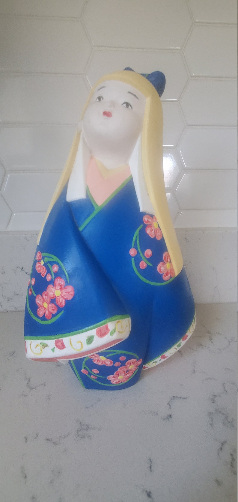 Blonde Hair Vintage 1960S HAKATA Doll Hand Painted Bright Colors Mid Century Modern Bisque Female Figurine