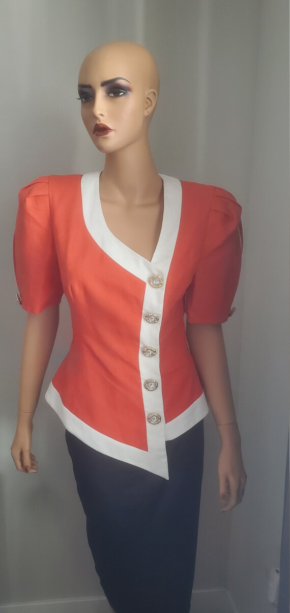 Vintage RICH Orange DYNASTY Blazer Blouse | 80s E