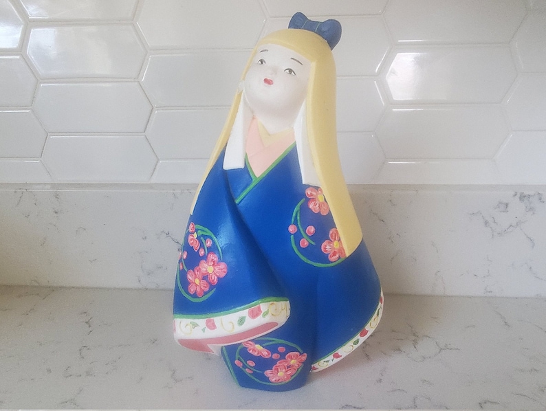 Blonde Hair Vintage 1960S HAKATA Doll Hand Painted Bright Colors Mid Century Modern Bisque Female Figurine