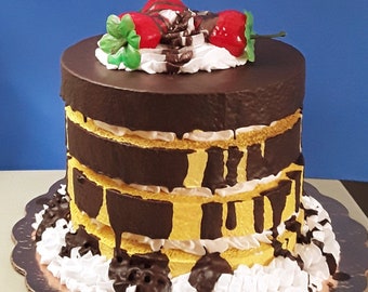 Faux Strawberry Ganache Cake: 4-Layer Decorative Centerpiece