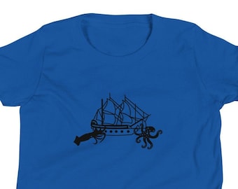 Squid and Octopus Attack Shirt / Youth Short Sleeve Ship T-Shirt / Unique kids Tee