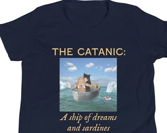 Youth Short Sleeve Cats of Titanic T-Shirt / Kids Joke shirt
