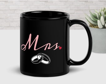 New Mrs. Black Coffee Mug, Wedding Gift