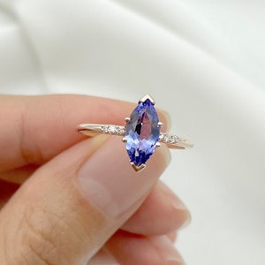 14K Tanzanite Diamond Engagement Ring / Tanzanite Solitaire Ring / Diamond Ring / White Gold / Marquise Tanzanite Ring / Promise Ring