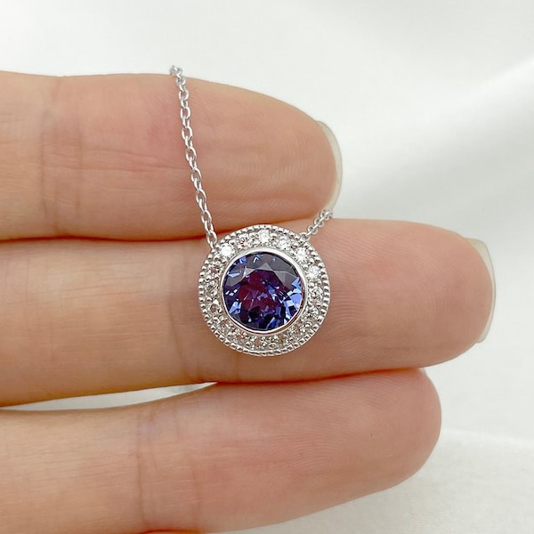 14K 1.3CT Tanzanite Diamond Vintage Necklace / Tanzanite Necklace / Diamond Necklace / Tanzanite Pendant / White Gold / Simple Necklace