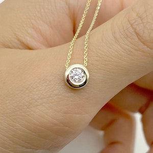 14K Diamond Bezel Necklace / Diamond Necklace / Diamond Solitaire  Necklace / Diamond Bezel Pendant / Everyday Necklace / 14k Gold Necklace