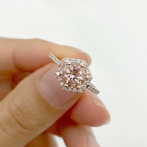 14K 1.2CT Morganite Diamond Hexagon Wedding Ring / Morganite Engagement Ring / Diamond Ring / Hexagon Ring / Promise Ring / Rose Gold