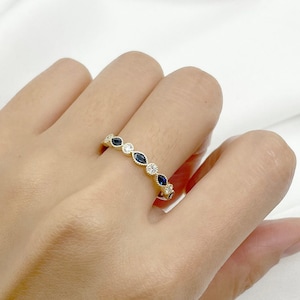 14K Diamond Sapphire Art Deco Wedding Band / Diamond Ring / Sapphire Ring / Sapphire Wedding Band / Art Deco Band / Stackable Ring