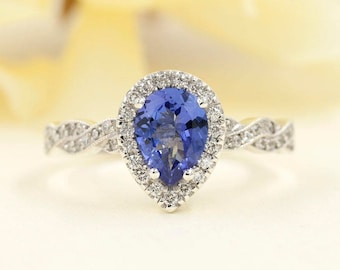 14K White Gold Pear Tanzanite Diamond Engagement Ring