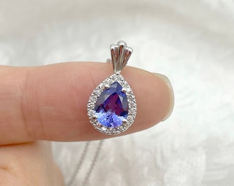 14K Pear Tanzanite Diamond Necklace / Tanzanite Necklace / Tanzanite Pendant / White Gold / 14K Necklace for Women / Diamond Necklace