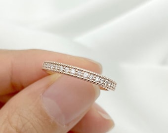 14K Diamond Vintage Wedding Band / Diamond Ring / Diamond Simple Ring / Stackable Ring / Matchable Band Ring / Rose Gold / Wedding Band