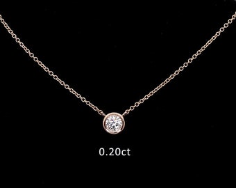 0.20ct Solitaire Diamond Necklace / 14k Solid Gold Lab Grown Diamond Necklace / Bezel Necklace / Daily Diamond Necklace / Everyday Necklace