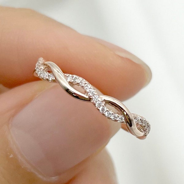 14K Diamond Twisted Wedding Band / Diamond Ring / Twisted Band / Diamond Twisted Ring / Diamond Rope Ring / Matchable Band / Stackable Ring
