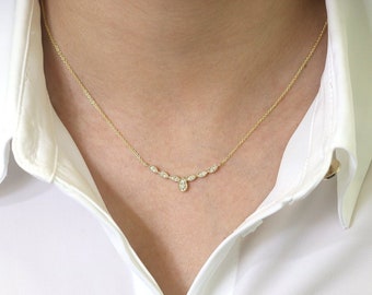 14K Diamond Art Deco Curved Necklace / Diamond Necklace / Everyday Necklace / Art Deco Necklace / Yellow Gold / Curved Bar Necklace