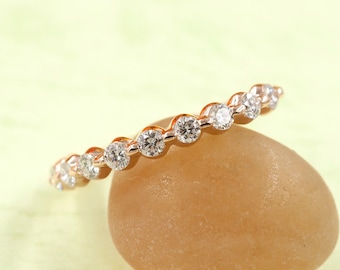 14K Diamond Wedding Band / Diamond Ring / Stackable Ring / Wedding Band / Matchable Band Ring / Rose Gold / Promise Ring