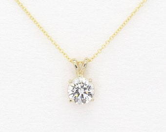 1.0ct Lab Grown Diamond Necklace / IGI Certified / 14k Solid Gold Diamond Necklace / Bezel Necklace / Solitaire Necklace