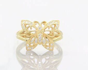 14K Diamond Butterfly Band / Diamond Ring / Butterfly Ring / Diamond Butterfly Ring / Stackable Ring / White Gold