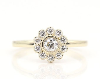 14k Flower Diamond Engagement Ring / 0.45ct Natural Diamond Ring / Promise Ring / Diamond Wedding Ring / Flower Diamond Gold Ring