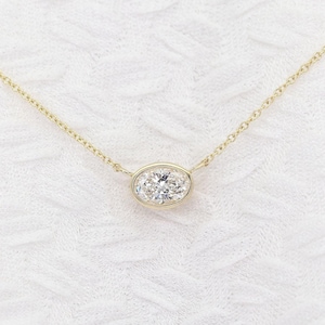 0.5ct Lab Grown Diamond Necklace / 14k Solid Gold Necklace / Oval Shaped Necklace / Bezel Set Solitaire Necklace / April Birthstone