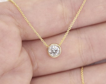 0.35ct Diamond Bezel Necklace / 14k Lab Grown Diamond Necklace / 14k Gold Bezel Necklace / Diamond Solitaire Necklace / Daily Necklace