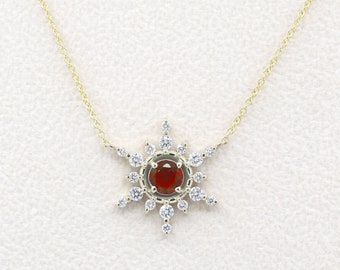 14K Natural Ruby Diamond Snowflake Necklace / Diamond Necklace / Ruby Necklace / Snowflake Necklace / Ruby Pendant / Rose Gold