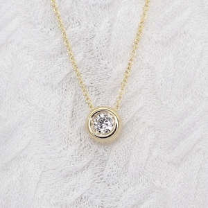 0.15ct Lab Grown Diamond Bezel Necklace / 14k Lab Grown Diamond Necklace / 14k Gold Sliding Necklace / Lab Diamond Solitaire Necklace