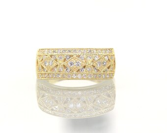 14K Diamond Art Deco Wedding Band / Diamond Ring / Diamond Band / Diamond Big Band / Unique Band / Rose Gold / Promise Ring