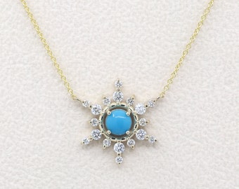 14K Turquoise Diamond Snowflake Necklace / Turquoise Necklace / Diamond Necklace / Turquoise Pendant / Snowflake Necklace / White Gold