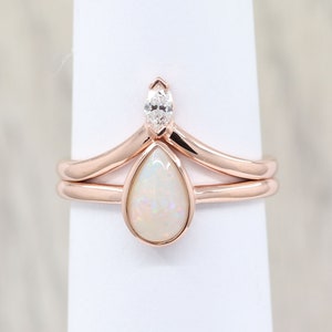14K Opal Diamond Wedding Ring Set / Opal Wedding Ring / Diamond Wedding Band / Opal Engagement Ring Set / Yellow Gold / Promise Ring